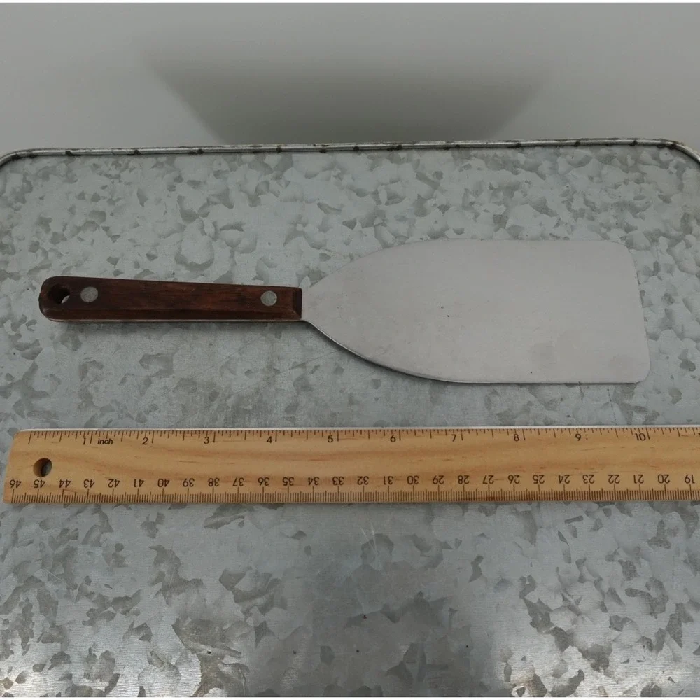 Vintage Stainless Steel Wide Blade Spatula Turner Wood Handle 10‎ Inch